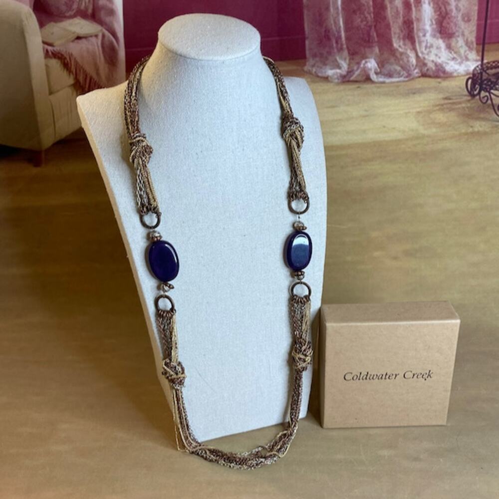 0105 NWT Y2K Coldwater Creek Purple Stone & Knotted Chain Necklace Mixed Metal